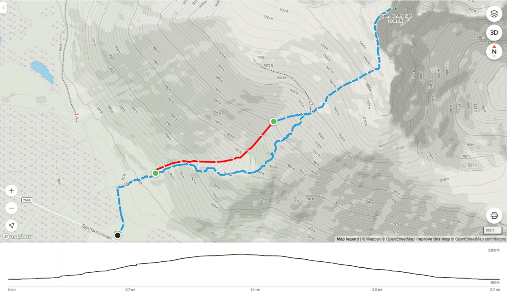 Map of Bjørnskinnfjellet scramble