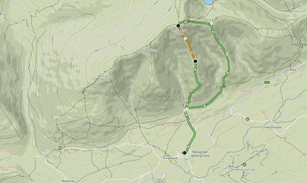 Map of Hall's Fell Ridge scramble